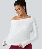 Top de sport yoga asymétrique une épaule manches longues avec trou pour le pouce, ourlet arrondi asymétrique et séchage rapide
