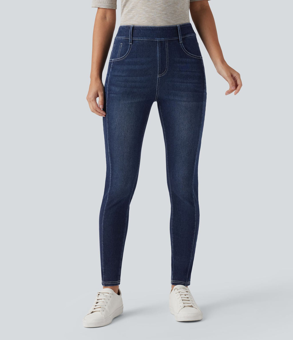 Jean skinny 7/8 décontracté taille mi-haute délavé Halara Flex™ avec poches