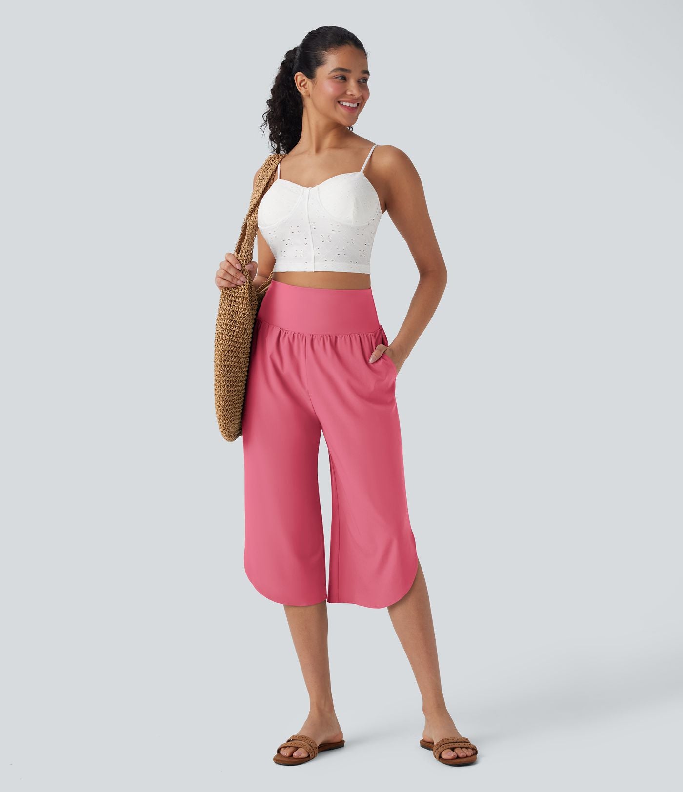 Pantalon corsaire gainant taille haute à ourlet asymétrique et séchage rapide avec poches Breezeful™
