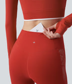 Softlyzero™ Legging Yoga 7/8 Taille Haute avec Poche au Dos Découpe Croisée et Dentelle Contrastante