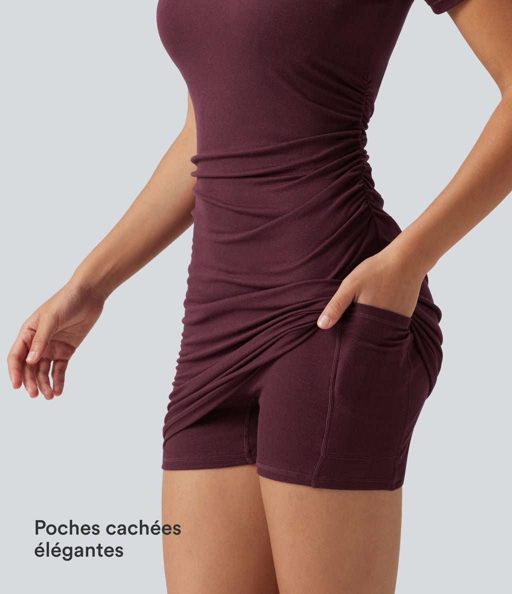 Robe-short mini moulante côtelée asymétrique accès facile Easy Peasy avec coussinets amovibles, poches et bonnets B à E