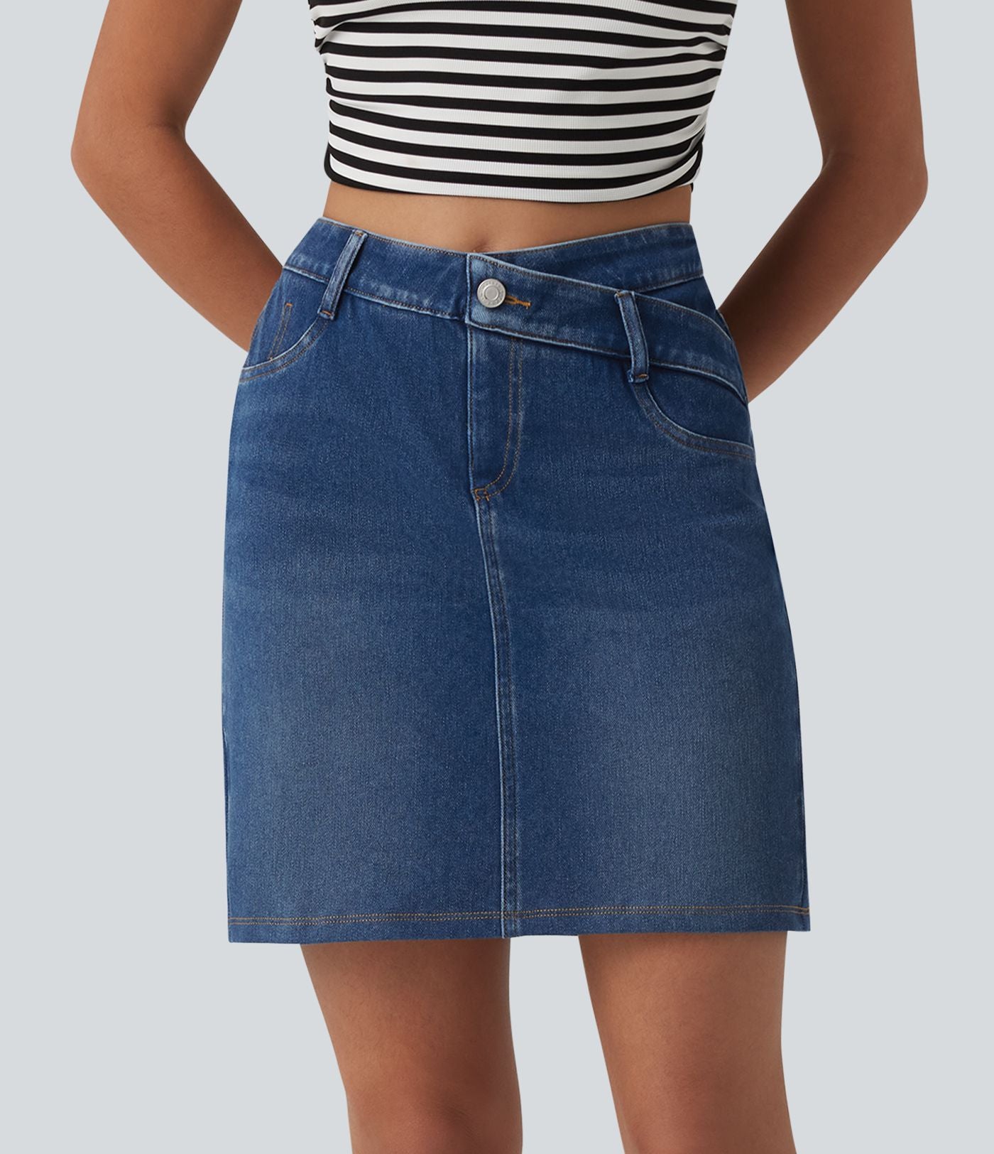 Halara Flex™ Jupe en jean asymétrique gainante taille mi-haute avec poches