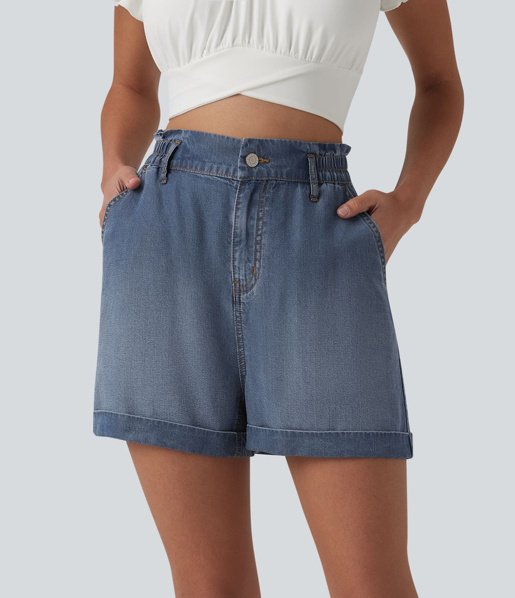 Short en jean décontracté taille haute 7,5 cm avec poches