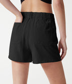 Short casual taille haute toucher lin 7,5 cm avec poches