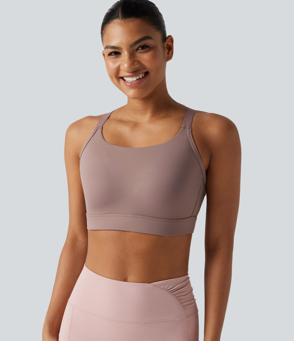 Brassière de sport d'entraînement maintien moyen col U dos nu avec boucle ajustable et [coque moulée 3D]