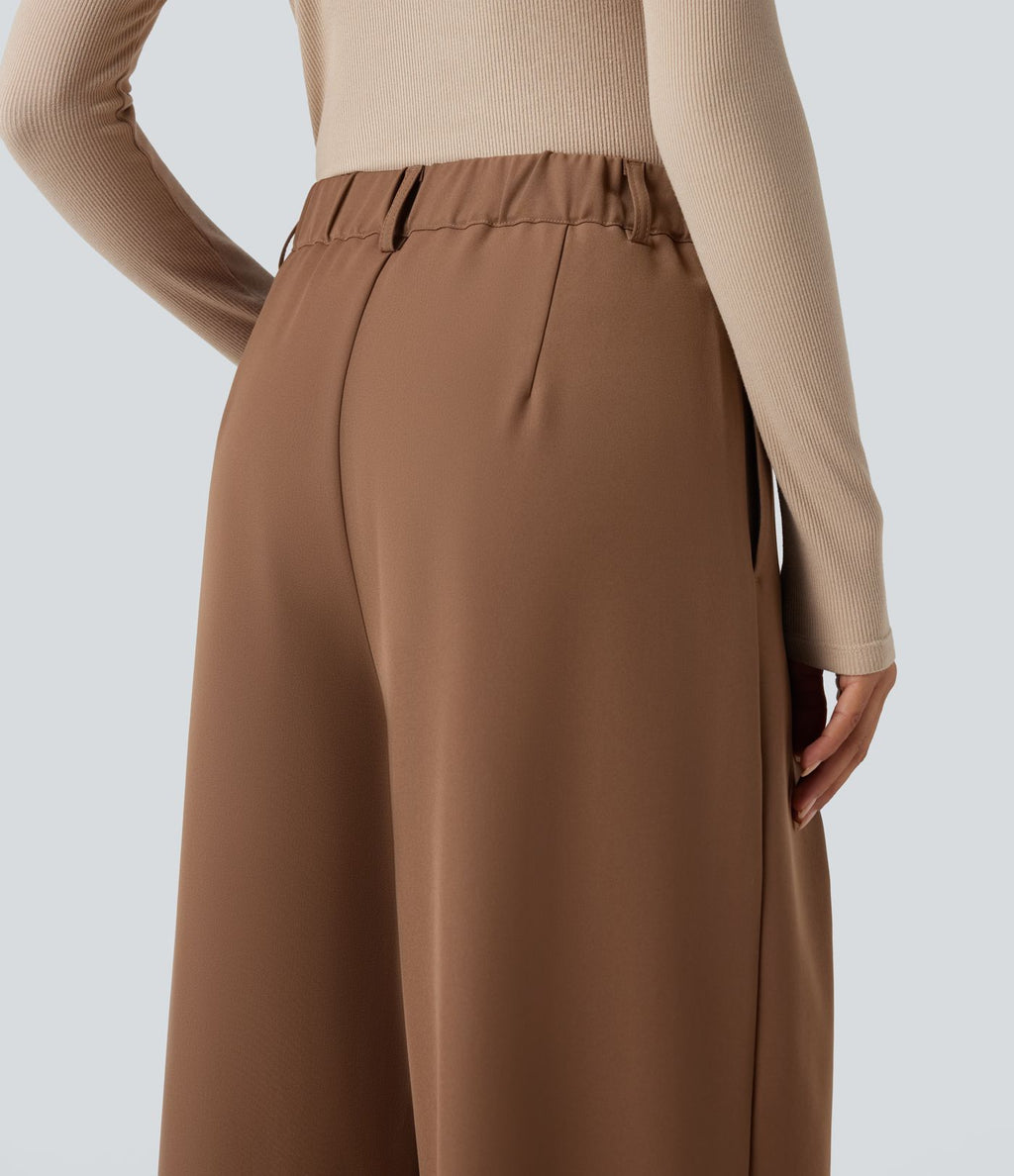 Pantalon tailleur large, taille haute, à poches
