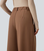 Pantalon tailleur large, taille haute, à poches