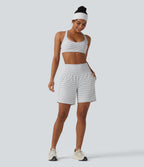 Short yoga 2-en-1 à rayures taille super haute 17,5 cm avec poches