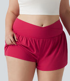 Short de yoga 2-en-1 grande taille à taille haute croisée en SoftlyZero™ Airy à effet frais InstantCool 7,5 cm avec poches