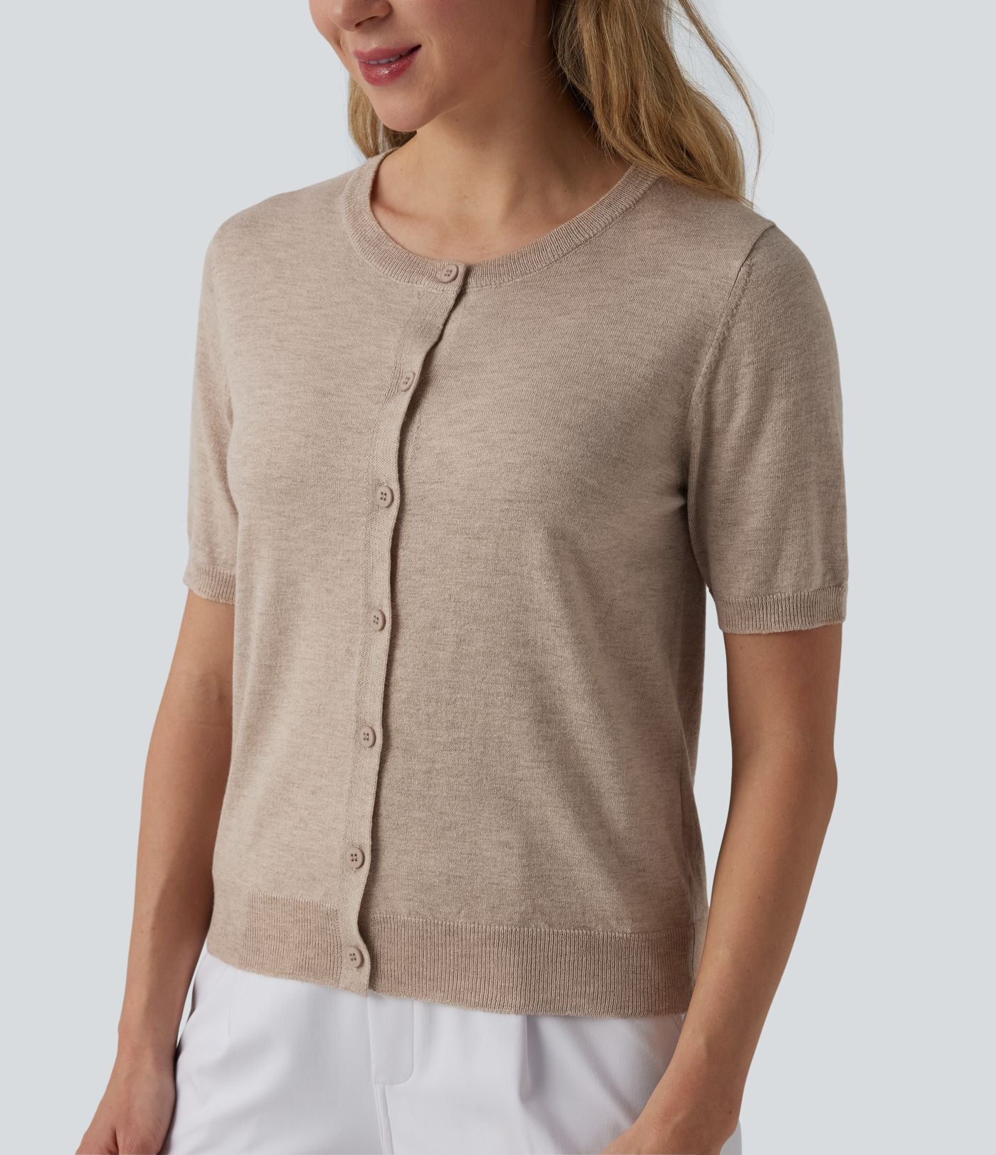 Gilet de travail col rond manches courtes mélange laine