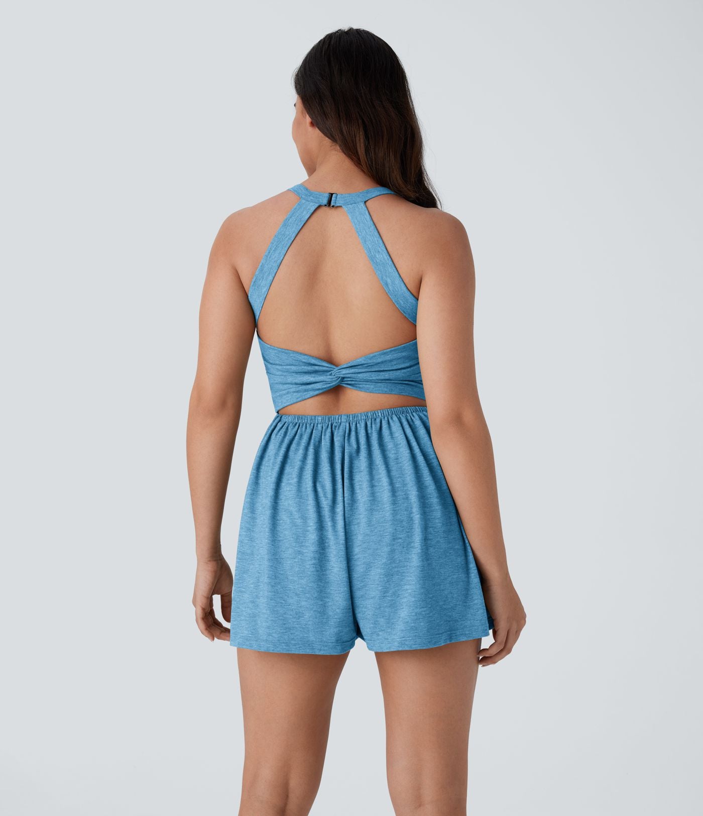 Combishort de villégiature 2-en-1 à dos nu, design torsadé, poches latérales - Édition Easy Peasy