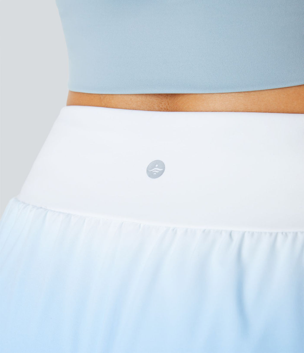 Short Yoga 2-en-1 à Taille Haute avec Poches Latérales et Ourlet Courbé Dégradé
