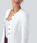 Blazer tailleur ajusté à col rond, manches longues avec boutons décoratifs