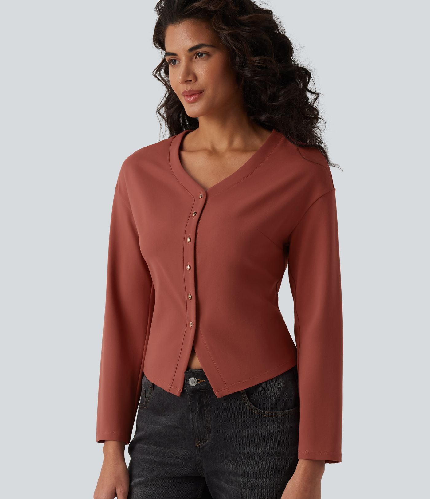 Haut casual col V manches longues avec boutons