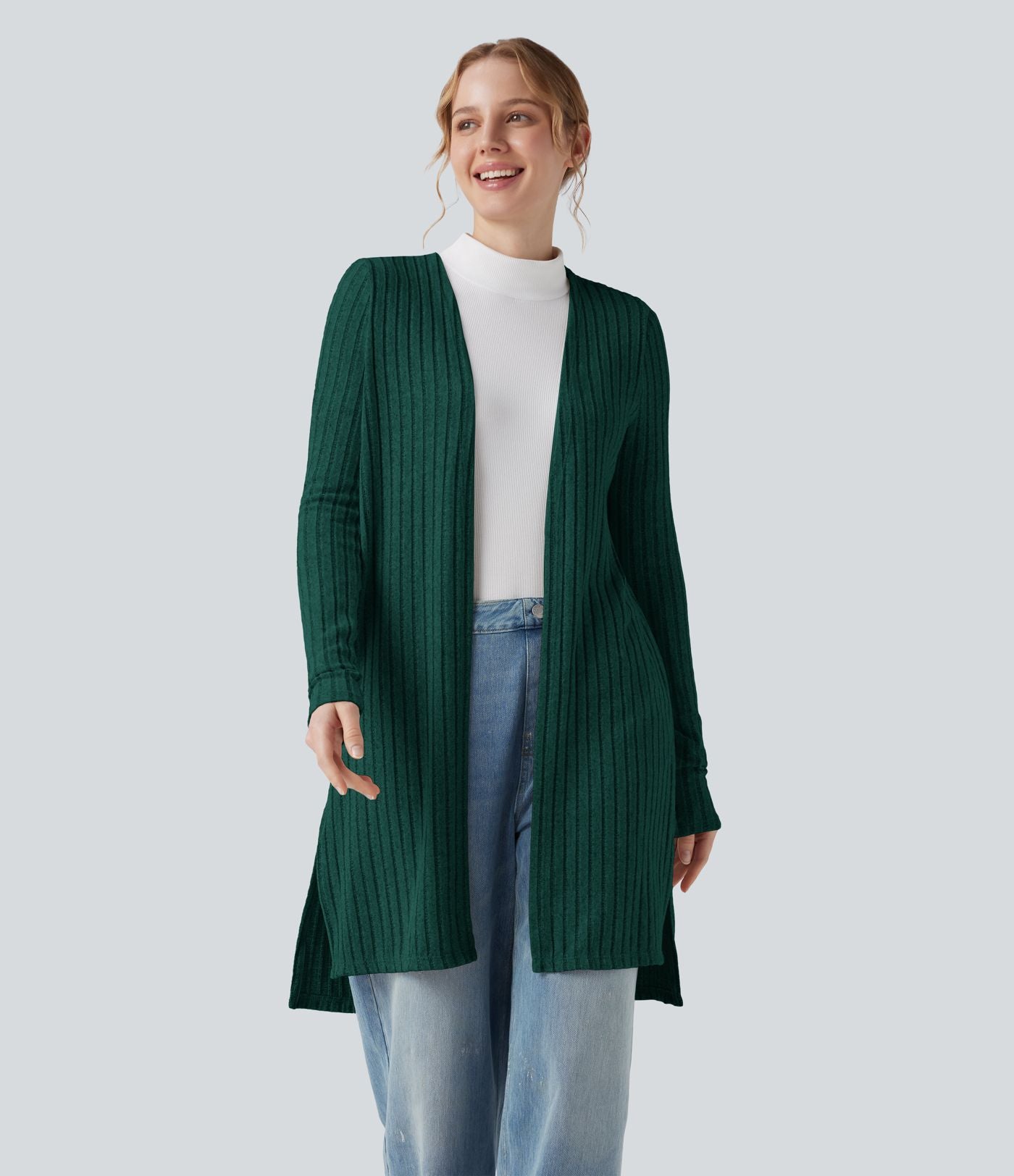 Manteau décontracté côtelé à manches longues avec fentes
