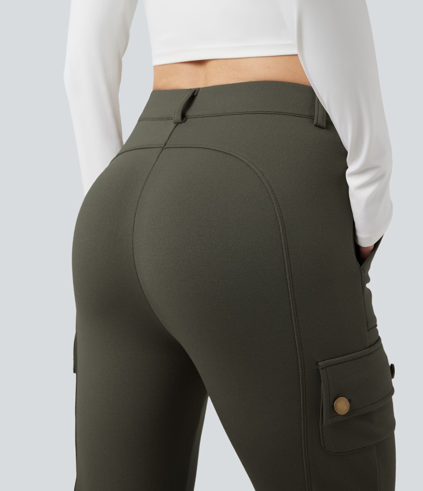 Pantalon cargo de randonnée ajusté polaire taille haute avec poches