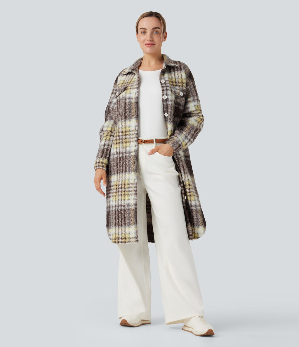 Veste sherpa longue manches longues carreaux avec poches