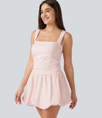 Robe sport 2-en-1 mini bulle sans manches à col carré et soutien-gorge intégré avec poches - Édition Easy Peasy