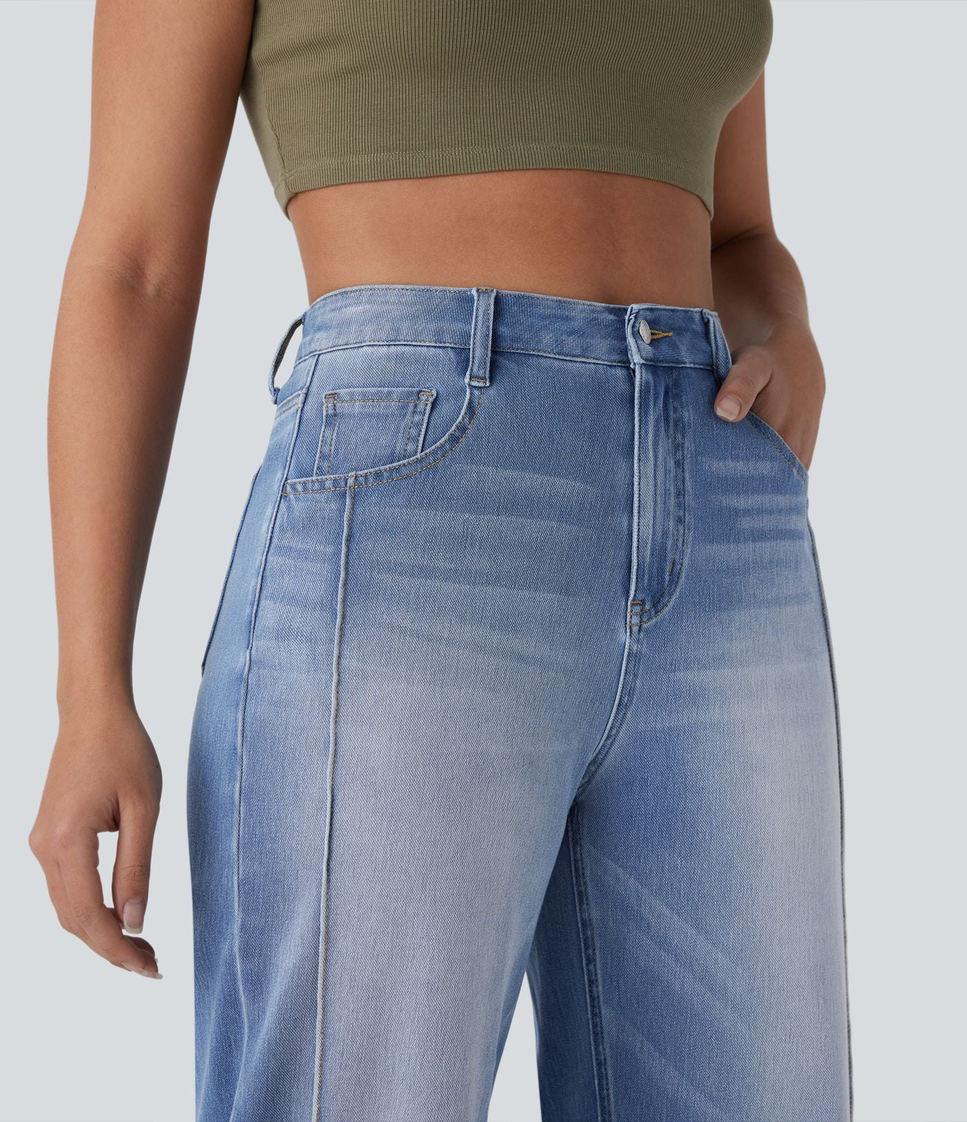 Jean 7/8 baggy décontracté délavé taille haute avec poches Halara Flex™