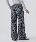 Pantalon léopard ample décontracté velours côtelé imprimé taille haute avec poches