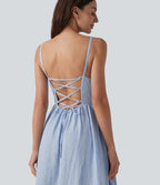 Robe nuisette midi fluide décontractée à rayures style corset lacé avec poches