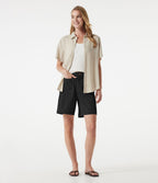 Short casual taille haute toucher lin 17,5 cm avec poches