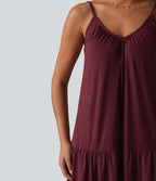 Robe nuisette maxi fluide col V ourlet fendu style vacances