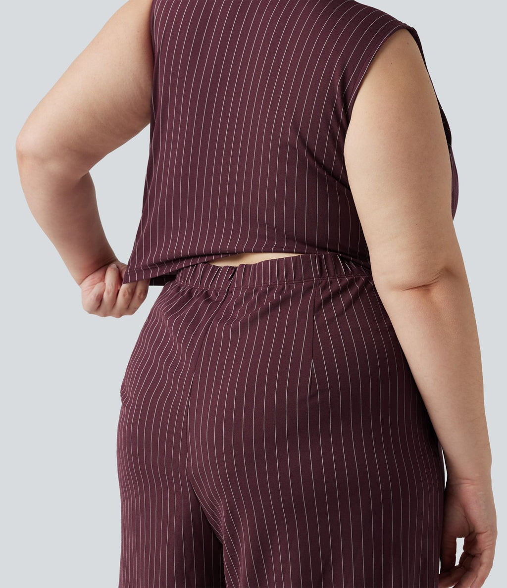 Combinaison grande taille rayée à décolleté V plongeant, toucher frais, coussinets amovibles, poches et accès facile Easy Peasy