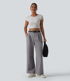 Pantalon chino tailleur en coton, taille haute, coupe droite et poches