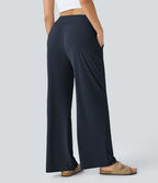 Pantalon large décontracté taille haute cordon de serrage poches latérales effet frais InstantCool