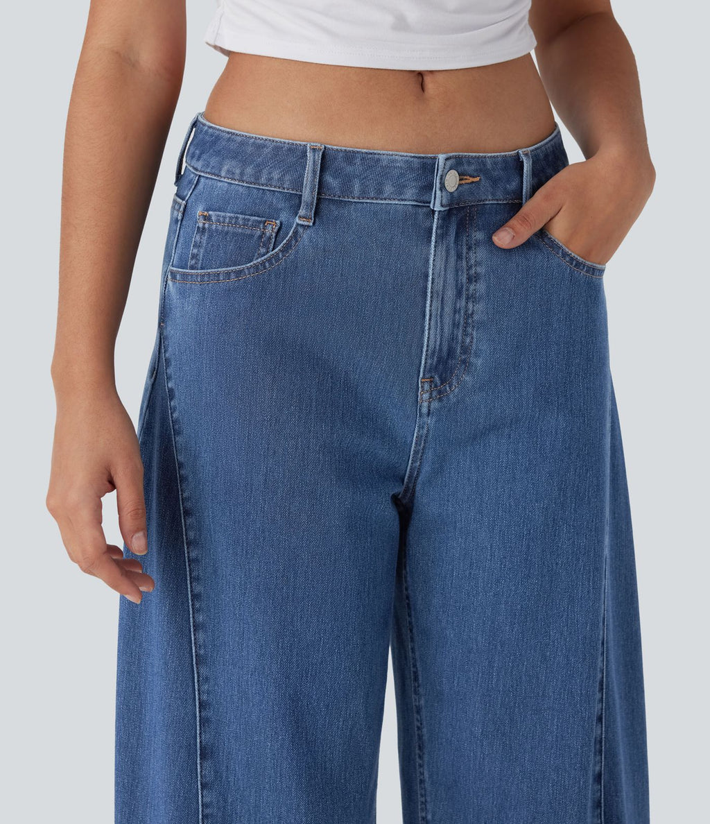 Jean Barrel 7/8 décontracté taille mi-haute délavé Halara Flex™ avec poches