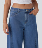 Jean Barrel 7/8 décontracté taille mi-haute délavé Halara Flex™ avec poches