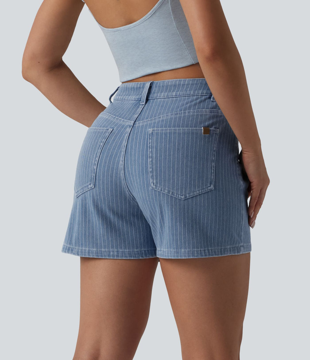 Short denim décontracté Halara Flex™ rayé taille mi-haute 10 cm avec poches