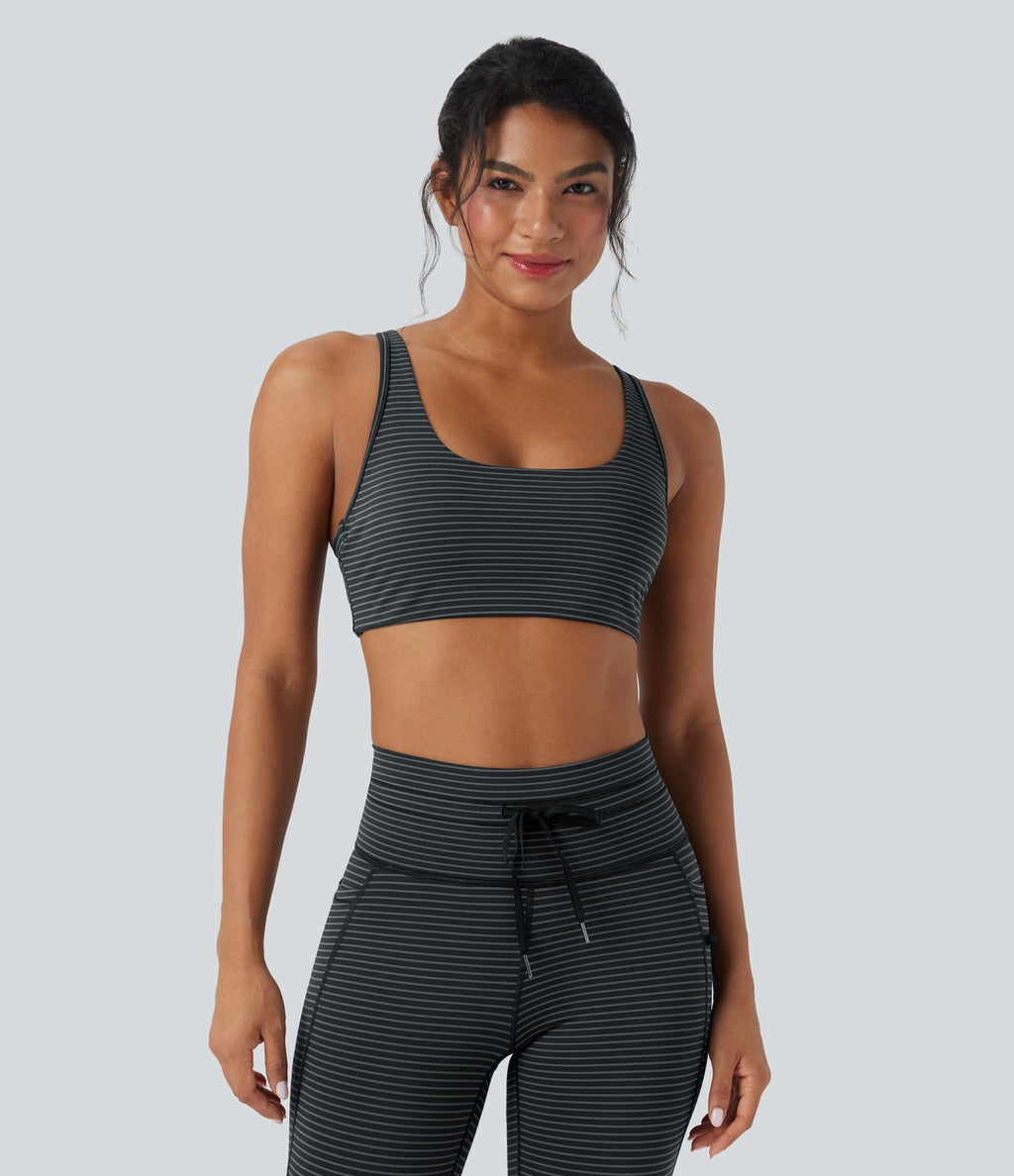 Brassière de sport yoga soutien léger col U à découpes rayé bonnets A-C