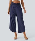Breezeful™ Pantalon Fluide Vacances Séchage Rapide Taille Haute Croisée Poches Latérales Plissées Fente