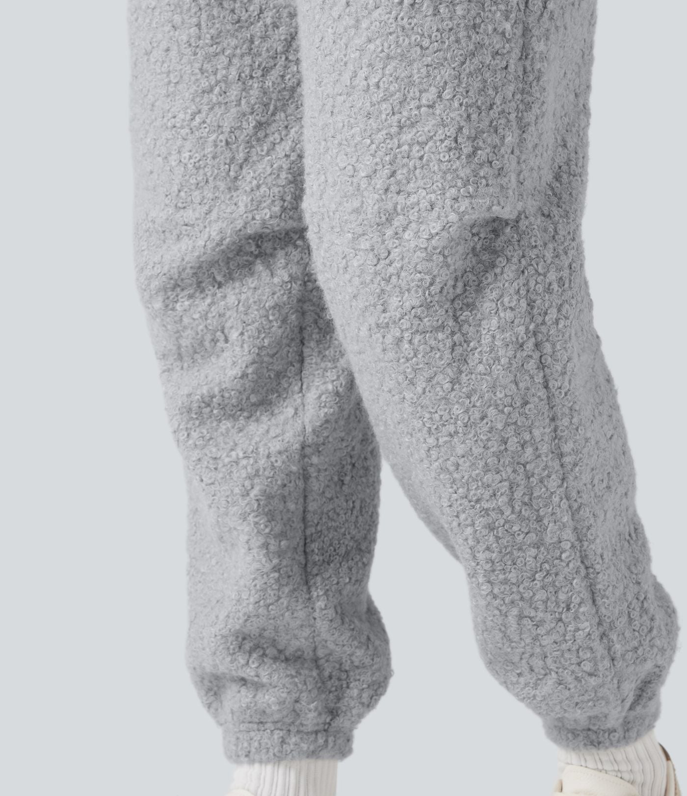 Jogging décontracté en teddy taille mi-haute avec cordon et poches