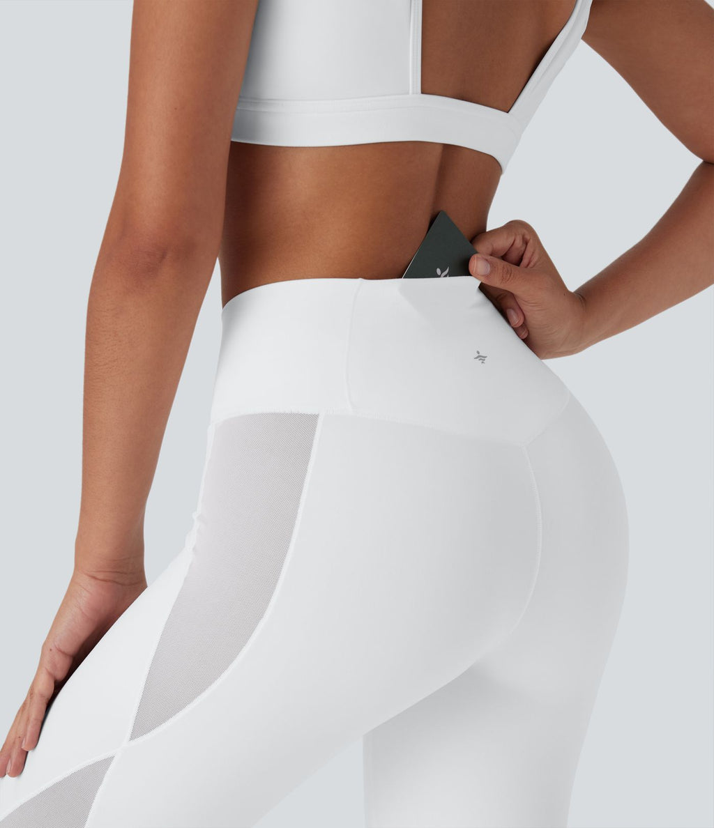 Legging de yoga Softlyzero™ taille haute croisé avec filet contrasté, poche et protection UPF50+