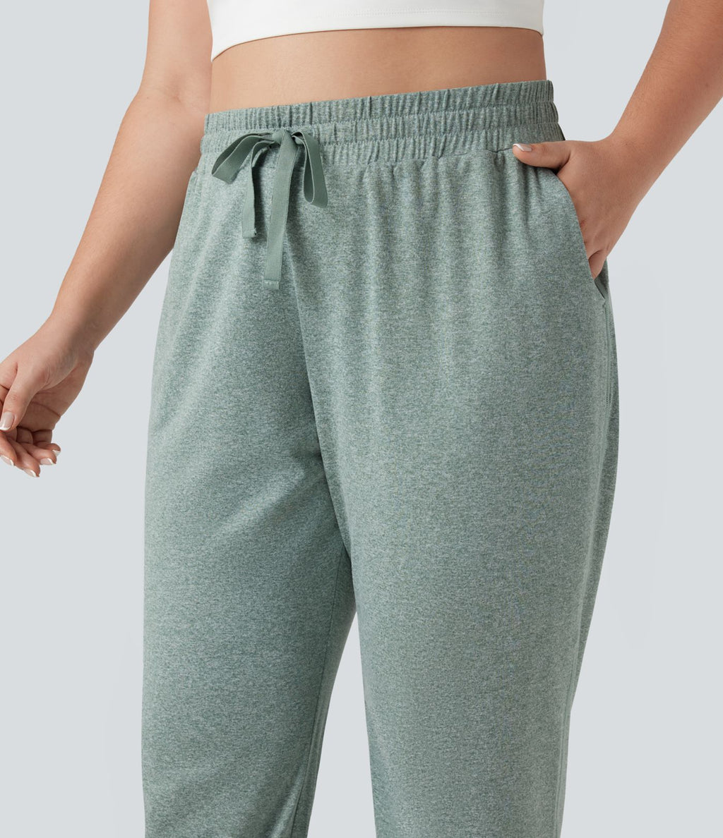 Jogging yoga grande taille froncé taille haute avec cordon de serrage et poches