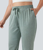 Jogging yoga grande taille froncé taille haute avec cordon de serrage et poches