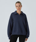 Sweat-shirt décontracté en maille à col, demi-zip et manches longues
