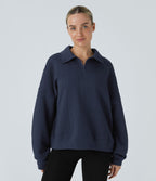 Sweat-shirt décontracté en maille à col, demi-zip et manches longues