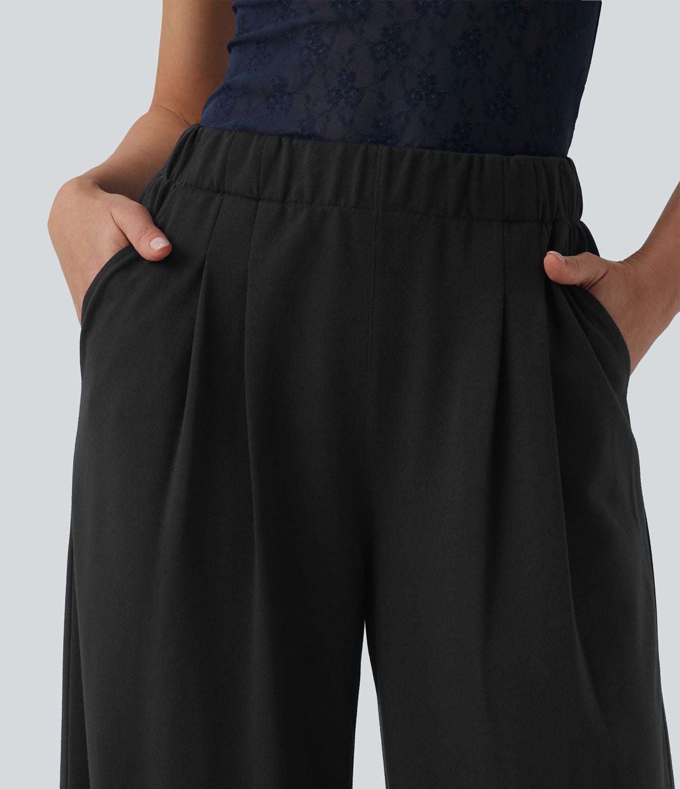 Jogging large décontracté taille mi-haute avec poches