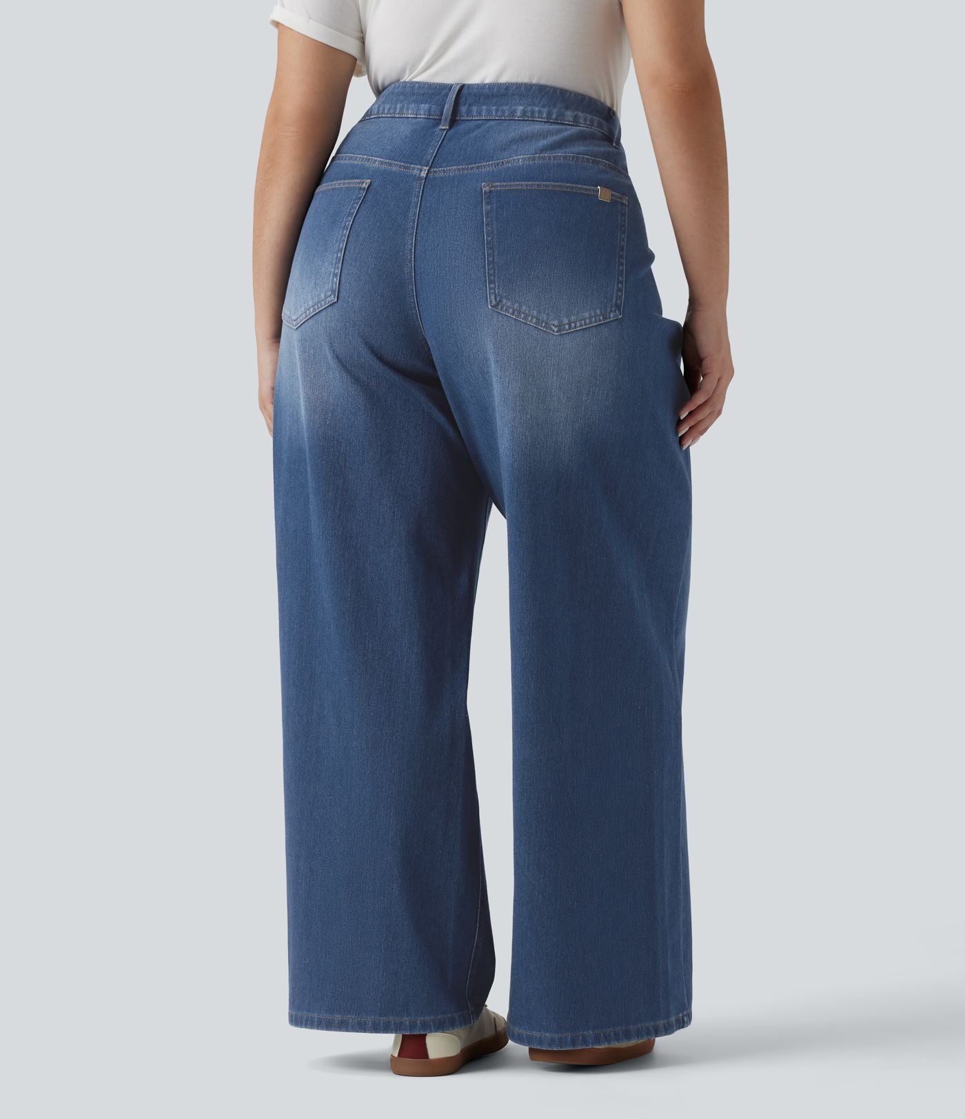 Jean large Halara Flex™ ample casual délavé taille haute asymétrique grande taille avec poches
