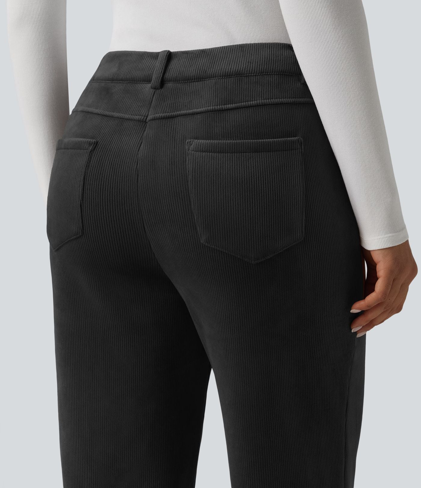 Pantalon droit casual en velours côtelé molletonné taille mi-haute avec poches