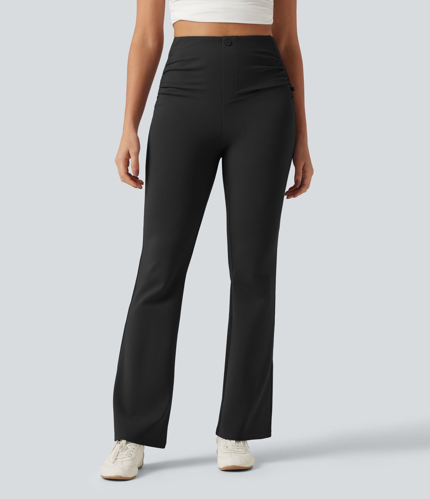 Pantalon de golf flare taille haute froncé avec poches et porte-tees