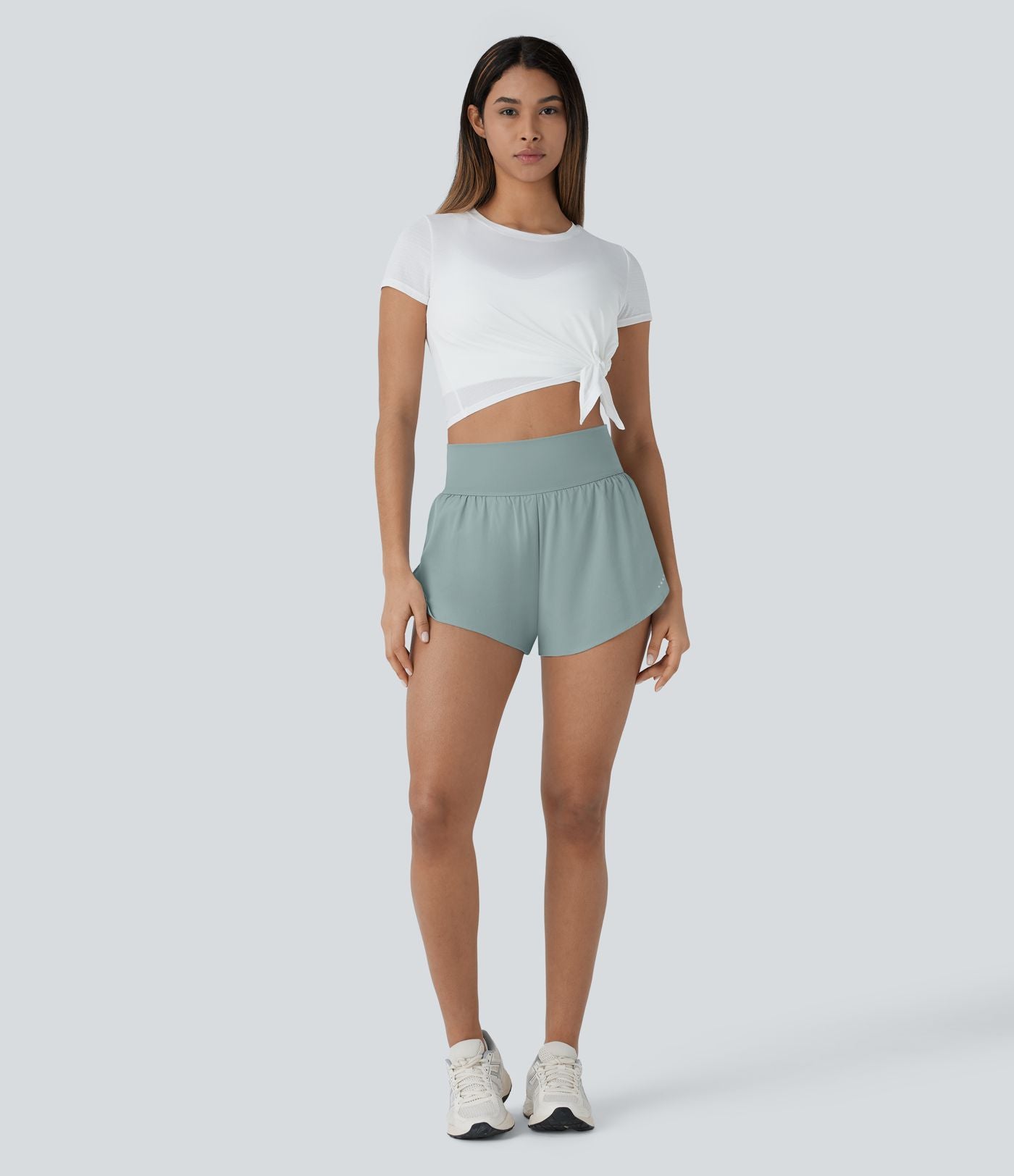 Softlyzero™ QuickDry Short de course à pied 2-en-1 taille haute à ourlet croisé avec pois réfléchissants et poches latérales