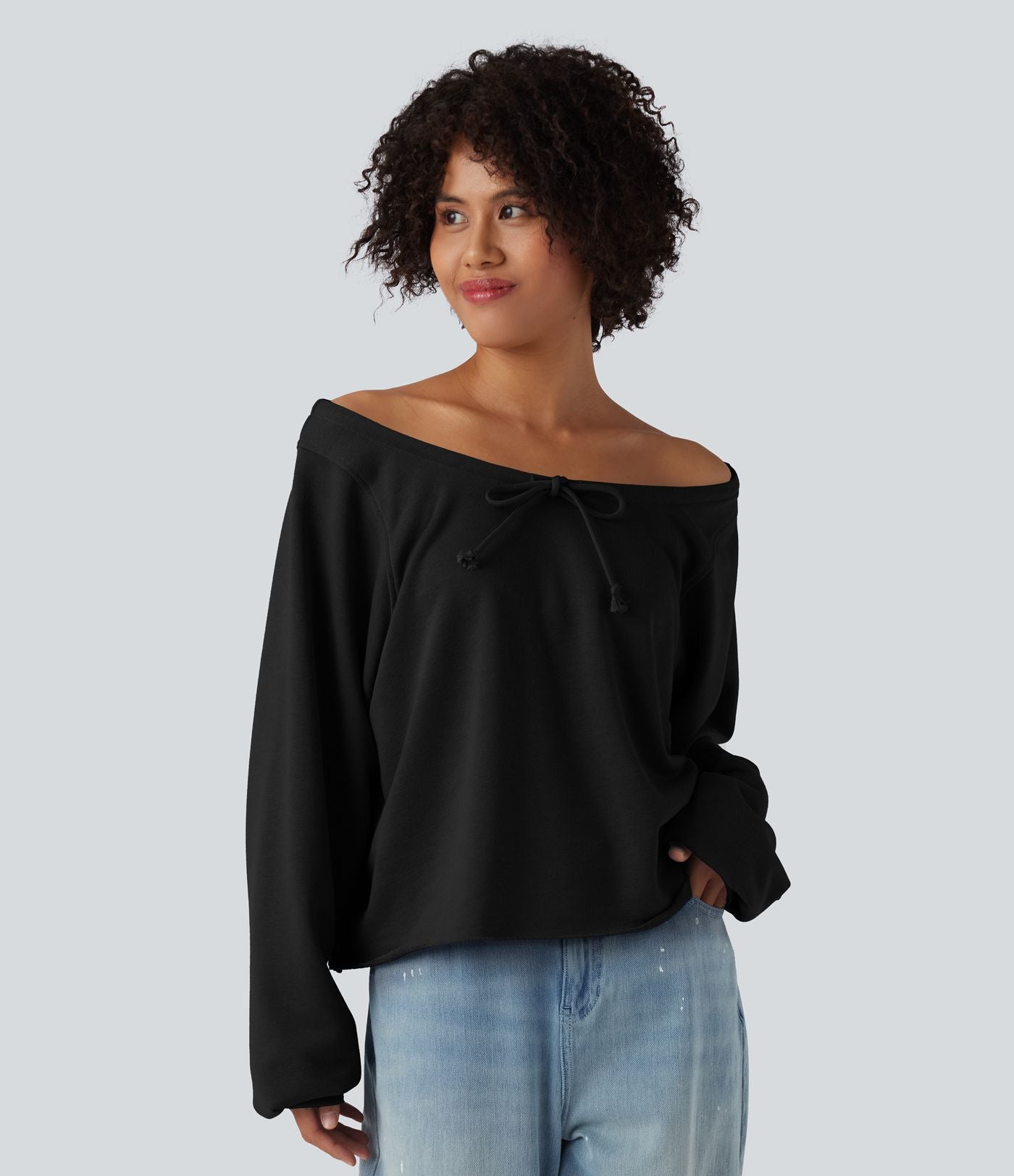Sweat décontracté épaules dénudées manches longues