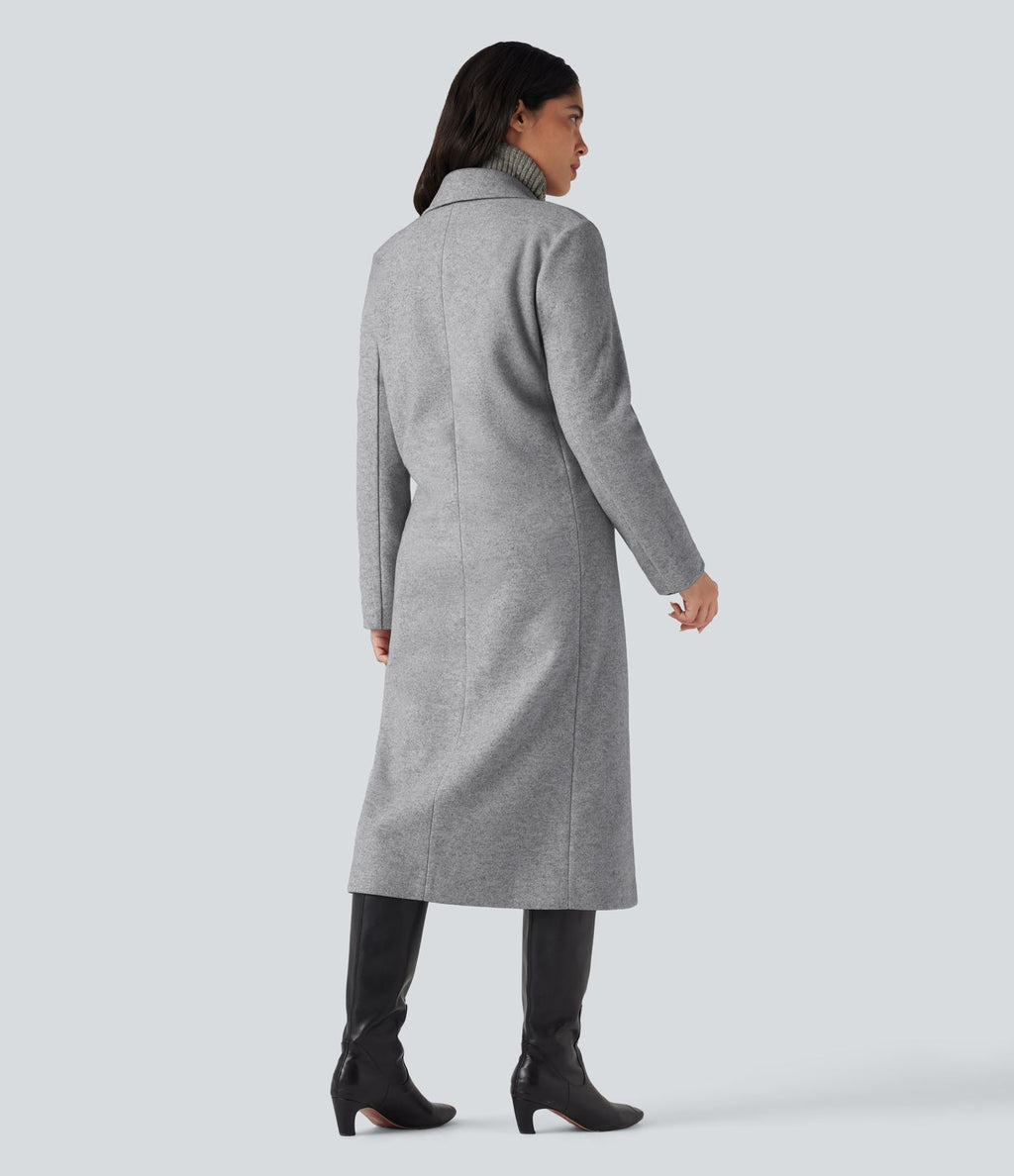 Manteau long polaire col cranté manches longues avec poches