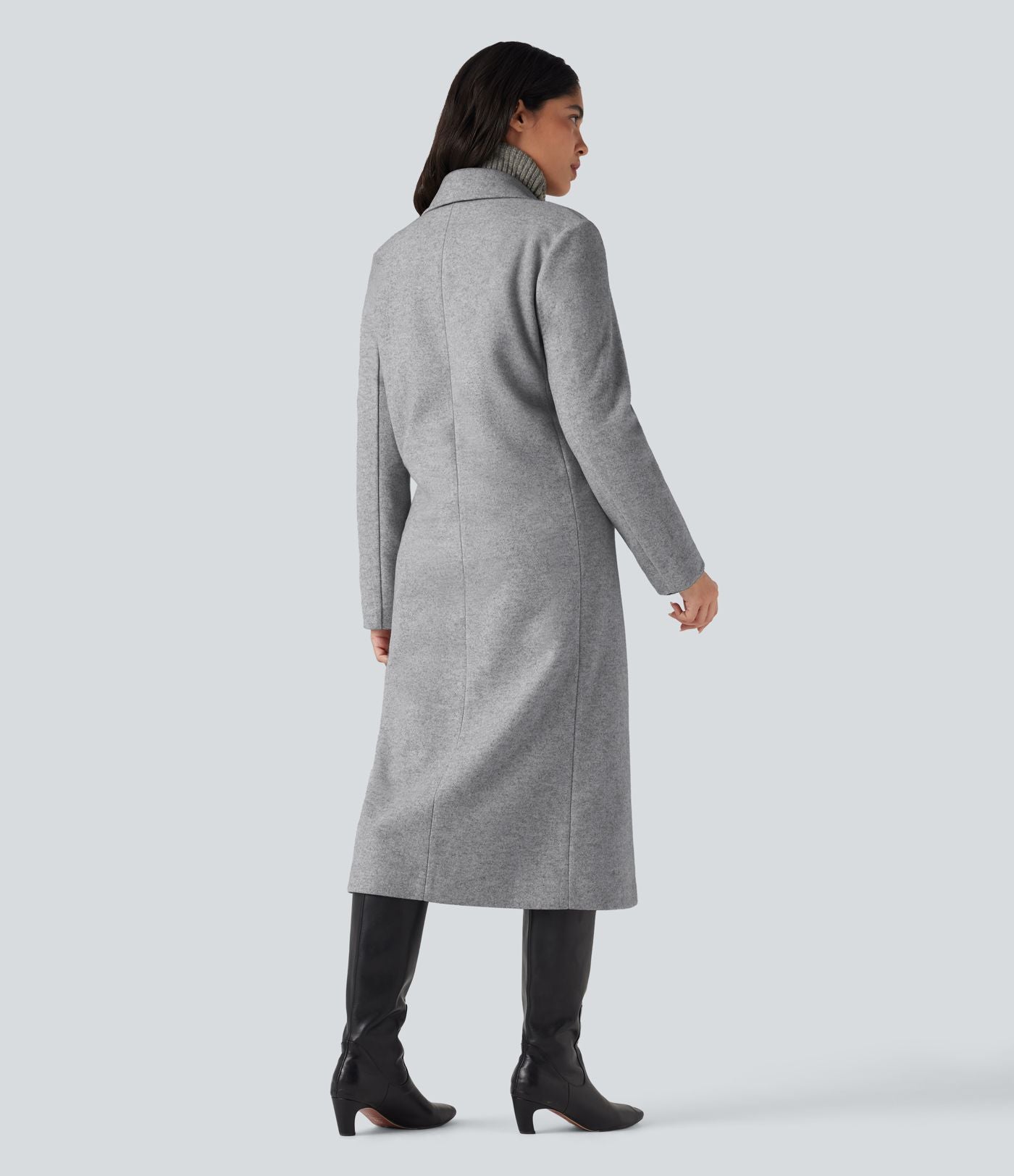 Manteau long polaire col cranté manches longues avec poches