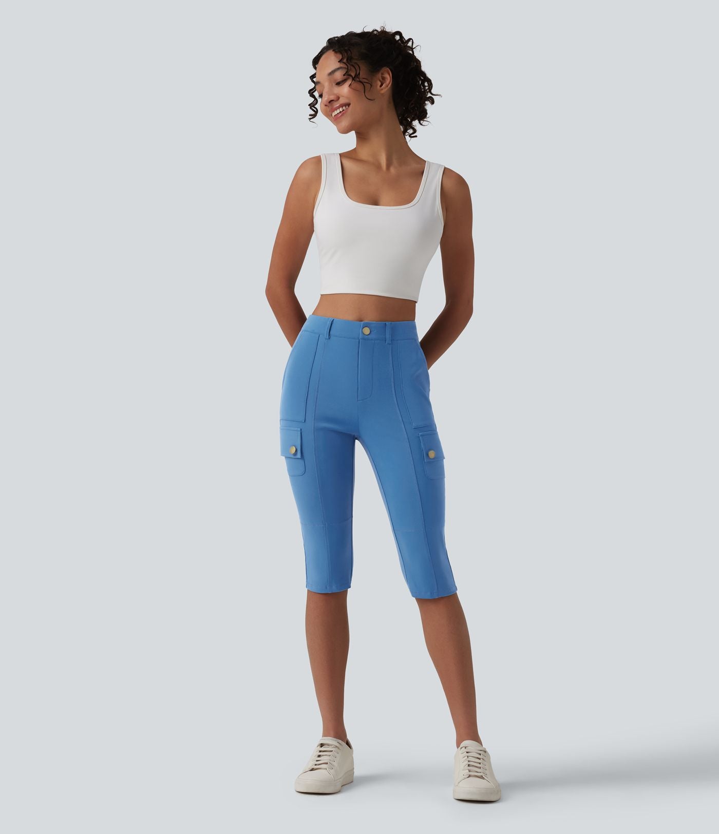 Pantalon cargo pedal pusher ajusté uni taille haute DayStretch avec poches zippées